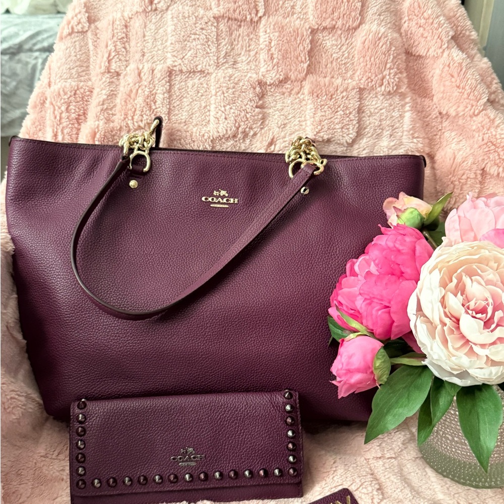 Coach Plum Leather Tote Bag